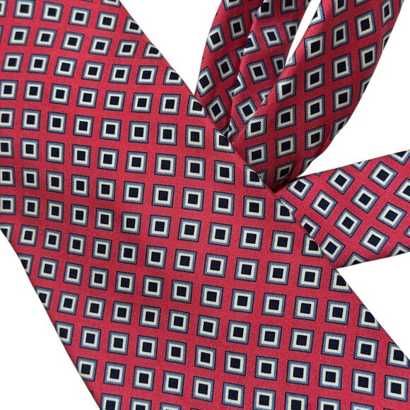 Brooks Brothers Makers 100% Silk Made In Italy Pink Navy Diamond Geometic - Picture 1 of 5